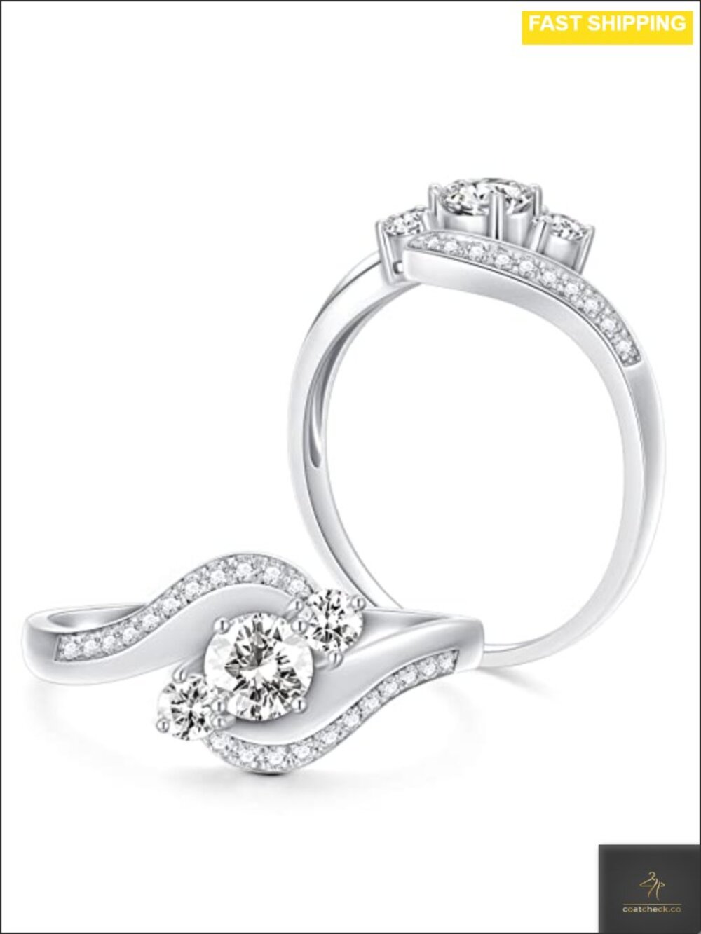 Moissanite Engagement Ring Platinum Plated Silver 7/8 cttw Round Twist